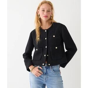 J.Crew Black Bouclé Jacket Gold Button Cropped Tweed Blazer Size M
